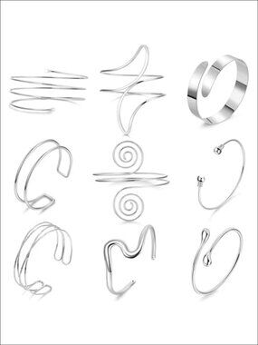 9Pc Adjustable Upper Arm Cuff Bracelet Set Minimalist Open Bangle Jewelry